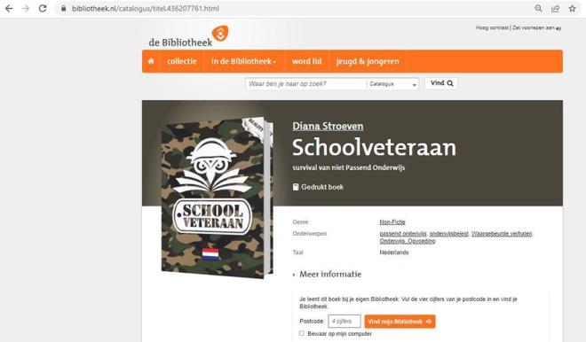 Op de website van Bibliotheek.nl https://www.bibliotheek.nl/catalogus.catalogus.html?q=schoolveteraan is het boek Schoolveteraan opgenomen. Een mooie mijlpaal.