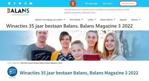 Het boek Schoolveteraan neemt deel aan de winactie van Balans. Balans Vereniging voor ouders bestaat 35 jaar. Winactie nummer 14 staat de informatie van Schoolveteraan.